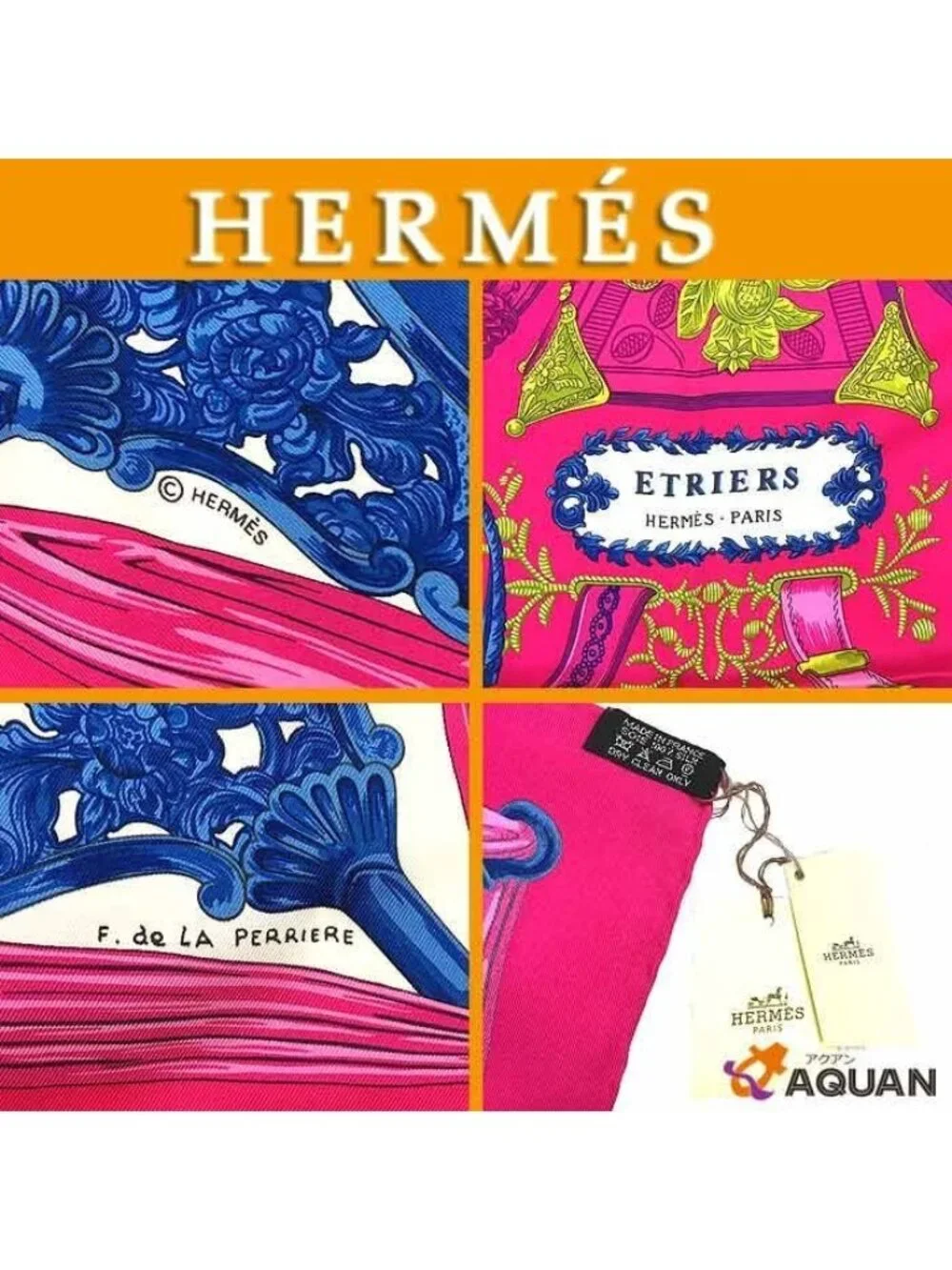 Hermes Scarf Carre 70 Etriers Stirrup Pattern Vintage Antique Aq8177 - Picture 2 of 3